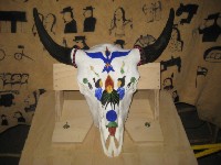Bisonschädel verziert mit bunten Farben