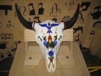 Bisonschädel verziert mit bunten Farben